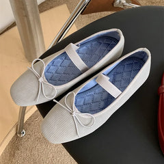 Sweet Butterfly Knot Stripe Design Mary Jane Shoes Comfortable Suede Elastic Band Casual Flats Elegant Brand Shoe