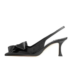 Bow Flower Pointed Toe Slip-On Stiletto Sandals Woman White Slingback Rear Strap High Heel