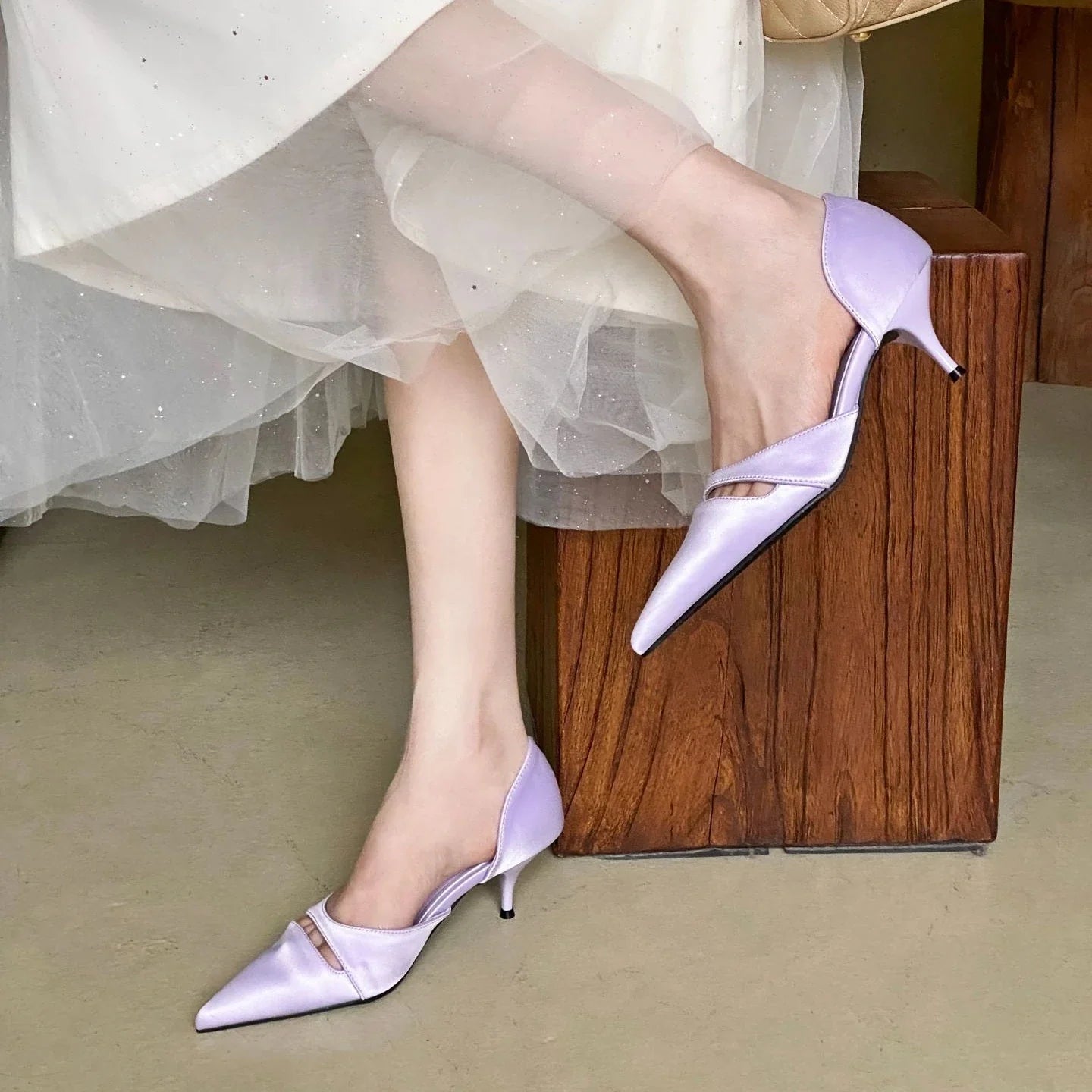 Pointed Toe Pumps Sandals Slingback High Heels Brand Comfy Elegance Low Heel Office Shoes
