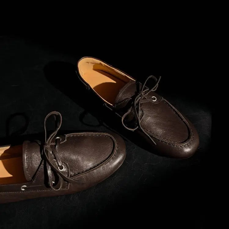 Leather Flats Shoes Loafers Round toe Vintage Suede Leather Casual British Style Flat Single Shoes