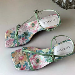 High Quality Original Elegant Satin Floral Design Heels Ankle-Wrap Clip Toe