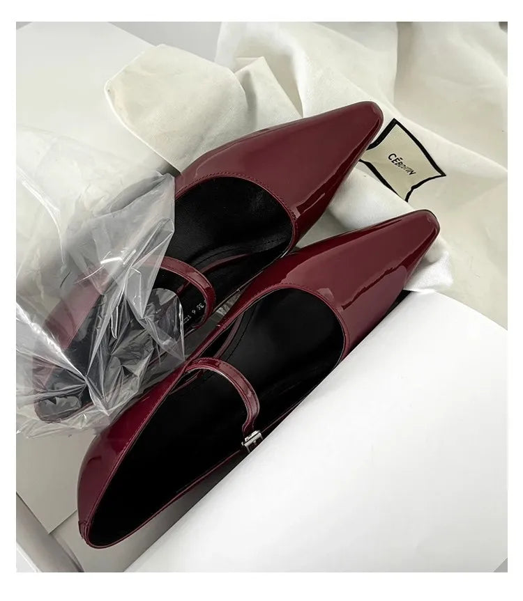 Pointed Toe Shoes Buckle Strap Solid Color Retro Brand 5CM High Heel Shallow Concise