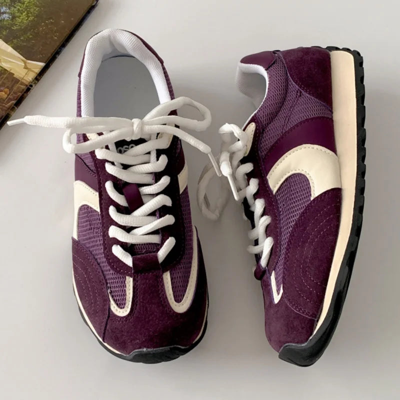 Forest System Round Toe Sneakers Trendy Mix Color Flat Shoes Retro Sports Shoes Casual Soft Sneakers