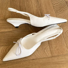 Butterfly-knot Thin Low Heels Sandals Elegant Pointed Toe Slip-On Slingback Shoes