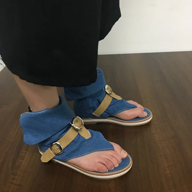 Blue Shoes Buckle Gladiator Sandals Jeans Boots booties sandalias Size 43