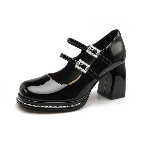 Shallow Mouth High Heel Leather Shoes Slip On Mary Jane Chunky Sandals Increasing Height Clogs