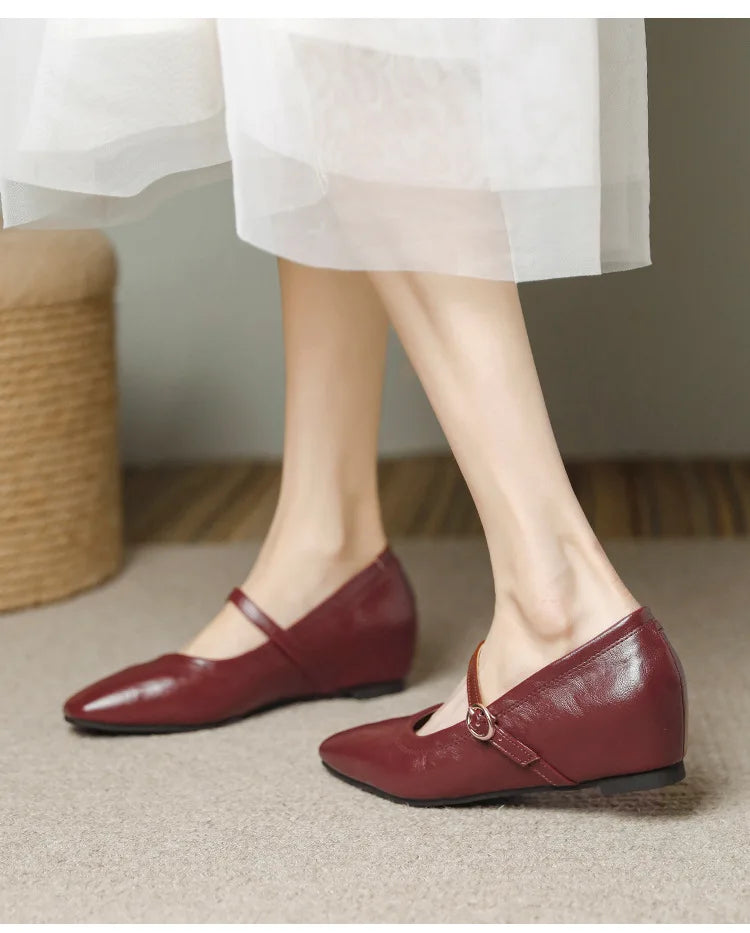 mary janes shoes woman height increasing flats soft leather ankle belt mocasines elevator shoes zapatos de mujer 2025