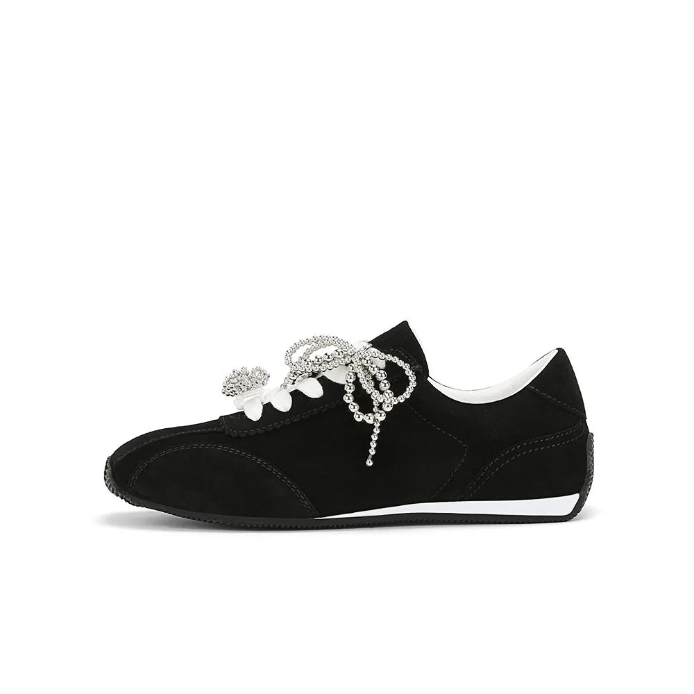 Brand High Quality Zapatillas De Mujer Retro Square Head Pearl Bow Casual Training Shoes Shoes Hot Selling