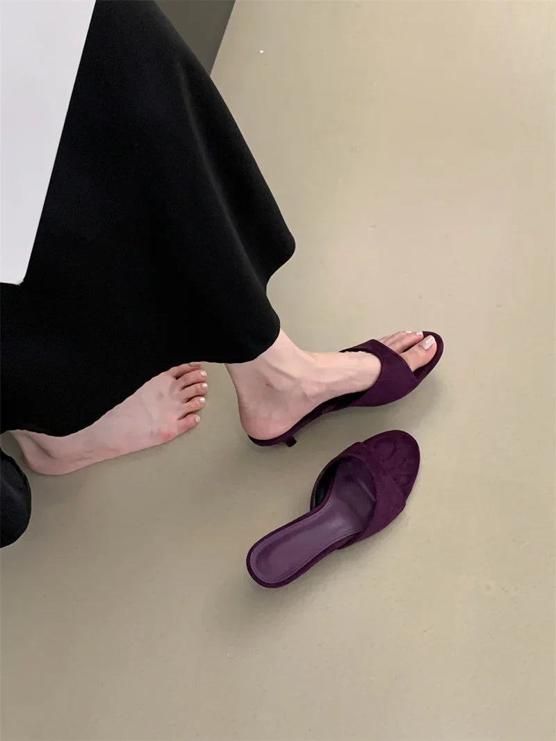 Thin Low Heels Slippers Round Open Toe Beach Casual Sandal Mules Slides Shoes Zapatos De Mujer