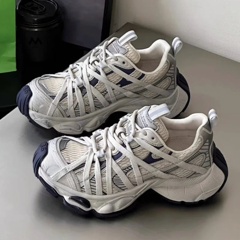 Platform Soled Lace Up Sneakers Comfortable Soft Sports Shoes Outdoor Casual Couple Running Shoes