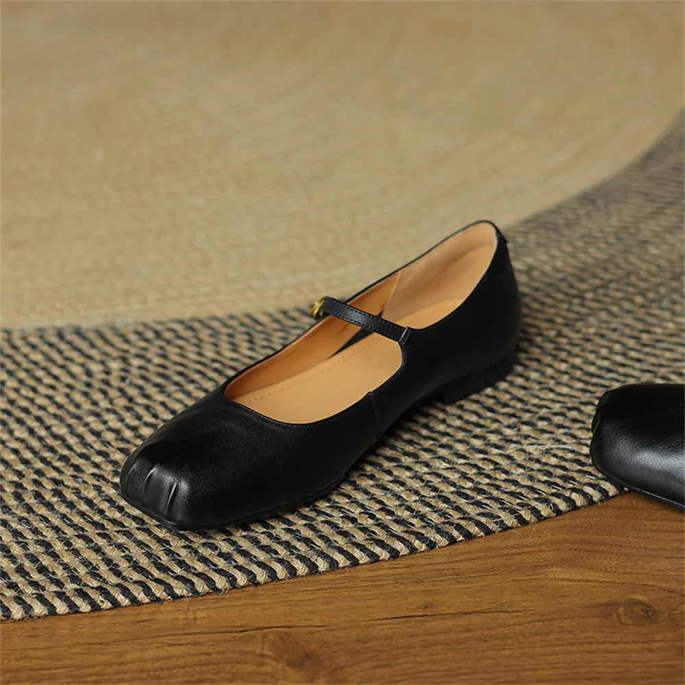 Womens Casual Flats Shoes Genuine Leather Mary Janle Shoes Moccasins Walking Lofers Shoess Retro Flats