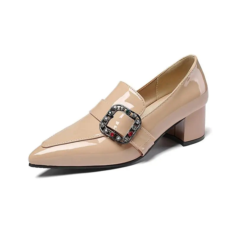 Elegant Medium Heels Pumps Woman Nude Green Black Pointed Toe Party Office Wedding Shoes Large Size 44 45