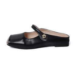 Leather Low Heel Slip-on Muller Shoes Casual Soft Sole Shoes Outdoor Walking Woman Single Shoes