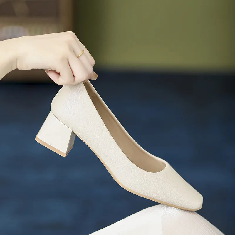 Solid Japanned Leather Pumps Woman Block High Heels Shoes OL Dress Work Escarpins Femmes Tacones Mujer