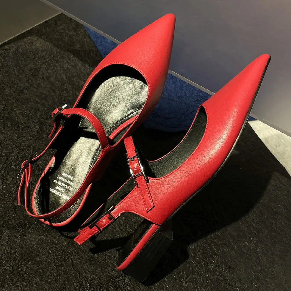 genuine leather pointed toe slingback slip-on flats sandals soft comfortable casual daily footwear shoes