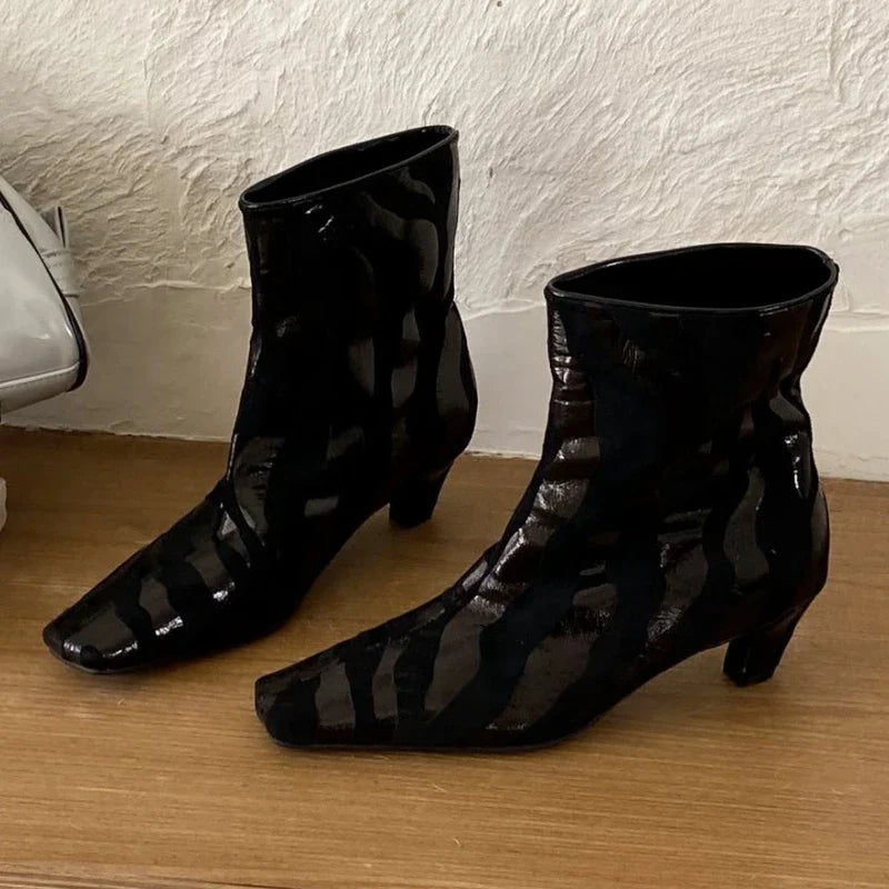 Novel Leopard Print Square Toe Ankle Boots Kitten Heel Boots Party Stripping Shoes Zapatos De Mujer