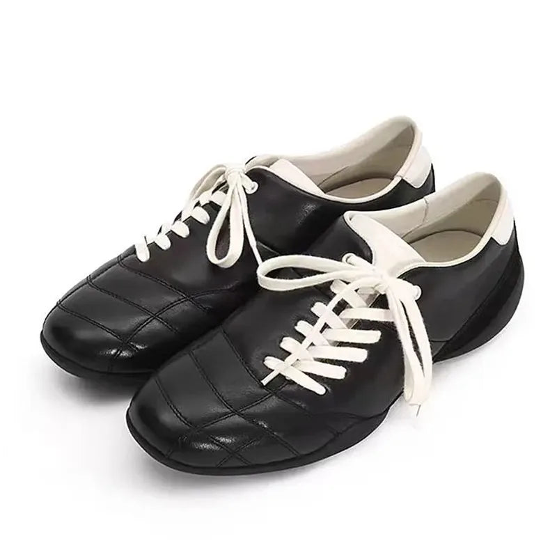 Black Casual football Style Sneakers Flats Chic Shoelaces Comfy Walking Shoes Woman Trainers High Quality