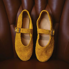 Leather Mary Janes Flats Shoes Cow Suede Buckle Strap Ballet Flats Shoes Shallow Soft Casual Loafers
