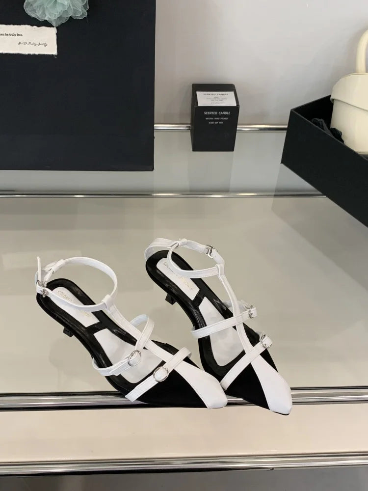 Pointed Heel Sandals Ankle Strap Open Toe All-Match Beach Shoes Peep Comfort High Girls Stiletto Gladiator Pump