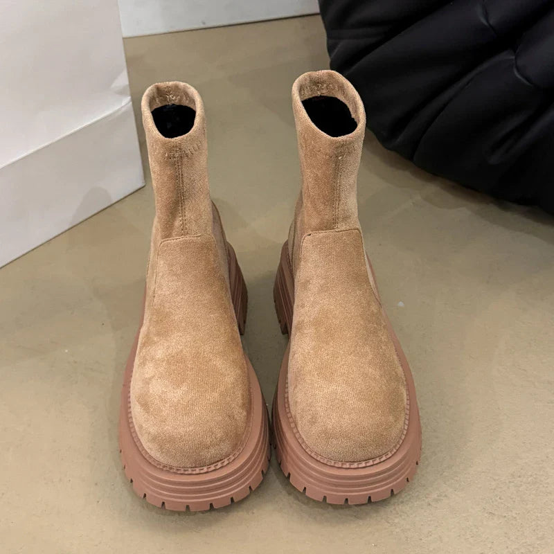 Chelsea Ankle Boots Suede Snow Short Botas Platform Mid Heels Shoes Brand Casual Sport Boots