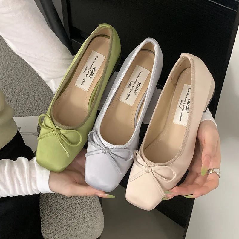 Shallow Flats Slip On Shoes Slides Silk Butterfly-Knot Footwear Flats With Shoes
