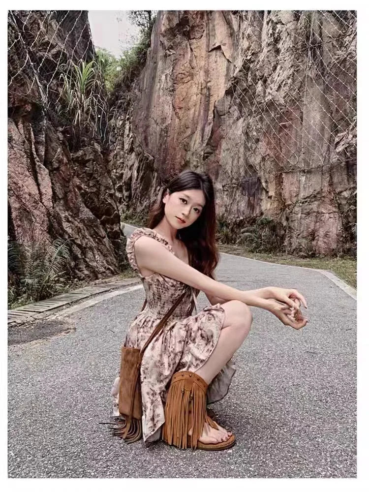 Fringe Ankle Cool Boots Sandals Flats Clip Toe Shoes Brand Casual Woman Zapatillas