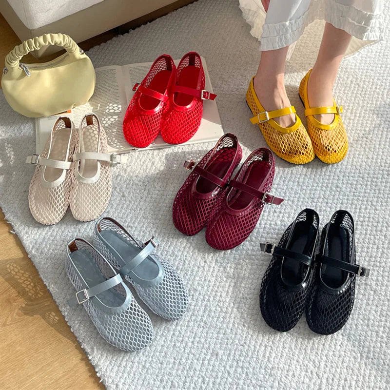 Kcenid Red Black Ballet Flat Shoes