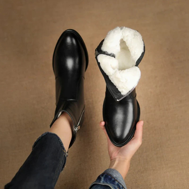 Shoes Warm Wool Boots Pointed Toe Chunky Boots Genuine Leather Boots Fur Boots