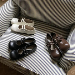 Vintage Slip On Loafers Casual Square Toe Ankle Strap Buckle Mary Jane Shoes Chunky Low Heel Pumps