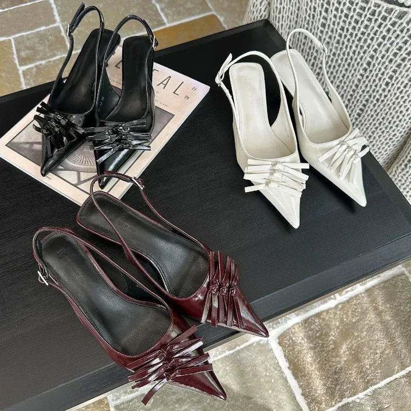 Bowknot Kitten Heel Sandals Elegant High Heels Shallow Pointed Toe Pumps