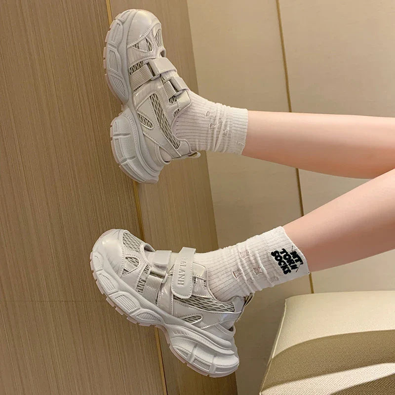 Sandals Thick Bottom Hollow Head Patch Color Sports Shoes Casual Increase Breathable Non-slip Shoes