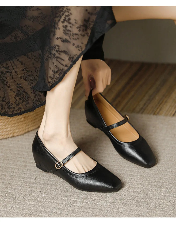 mary janes shoes woman height increasing flats soft leather ankle belt mocasines elevator shoes zapatos de mujer 2025