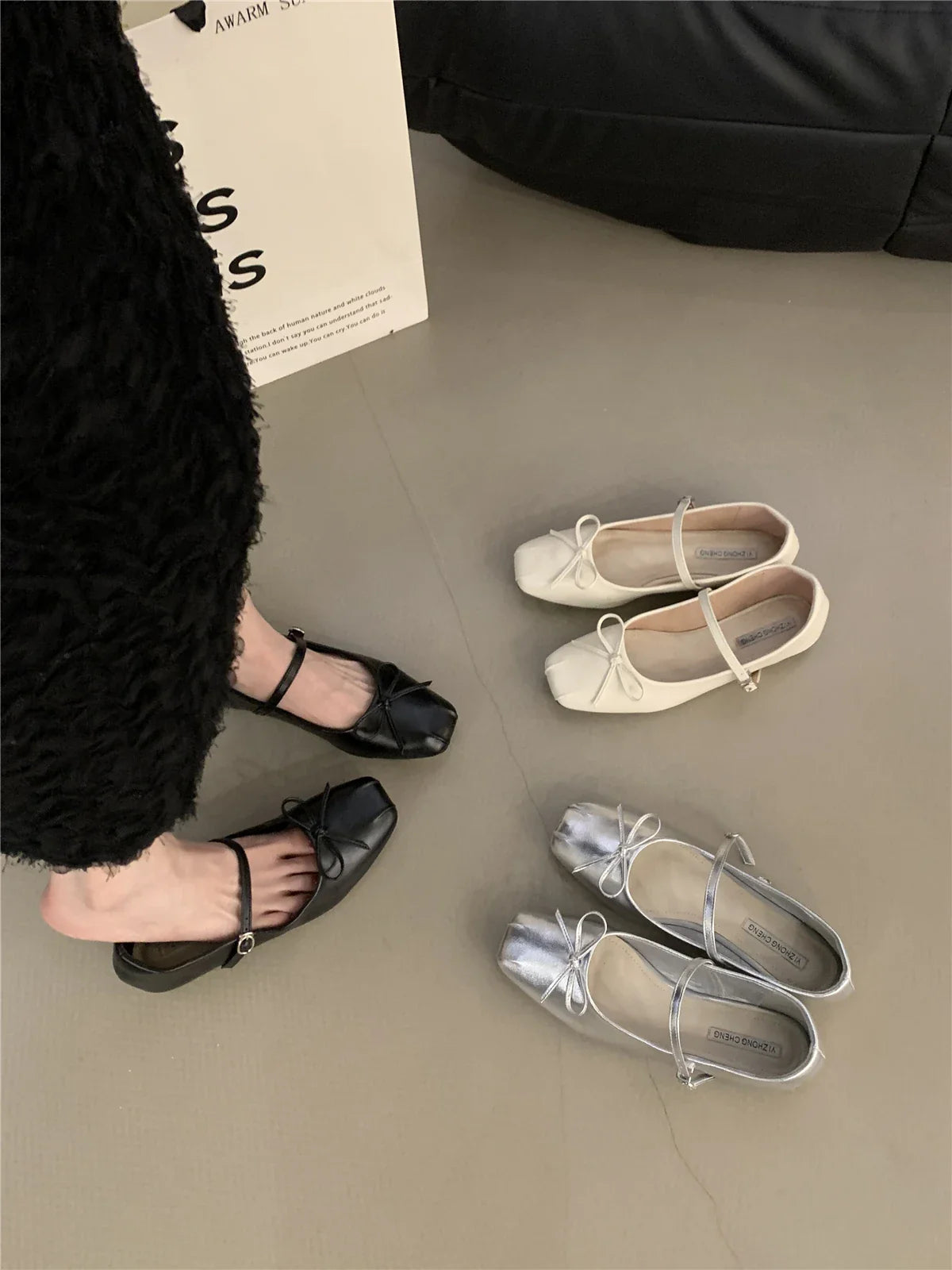 French Flat Bottomed Mary Jane Single Shoe Shoes Korean Version Silver
