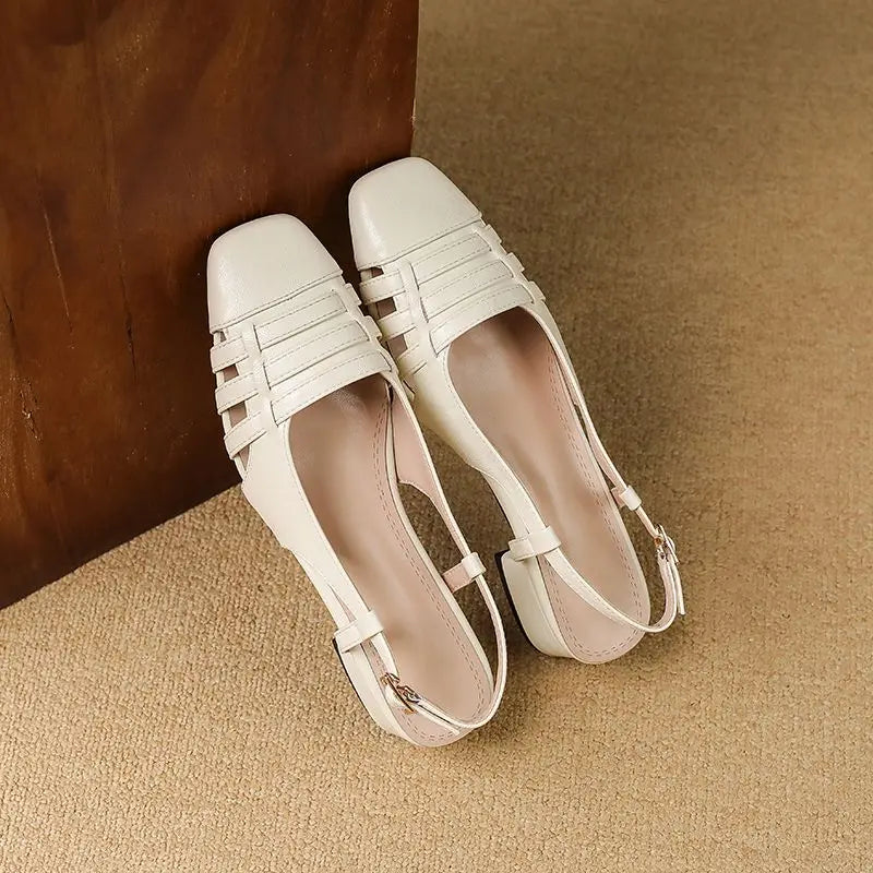 Design Vintage Square Toe Block Heels 3.5cm Back Buckle Strap Big Size 43 Dating Shoes 31 32