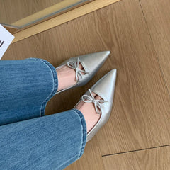 Butterfly-Knot Medium Heels Pumps Shoes Slip Pointed Toe Thin Heels Sandals Shoes