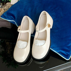 Lolita Shoes Beige High Heels Brief Pumps Round Toe Chunky Sandals Lace-Up Slip On Clogs