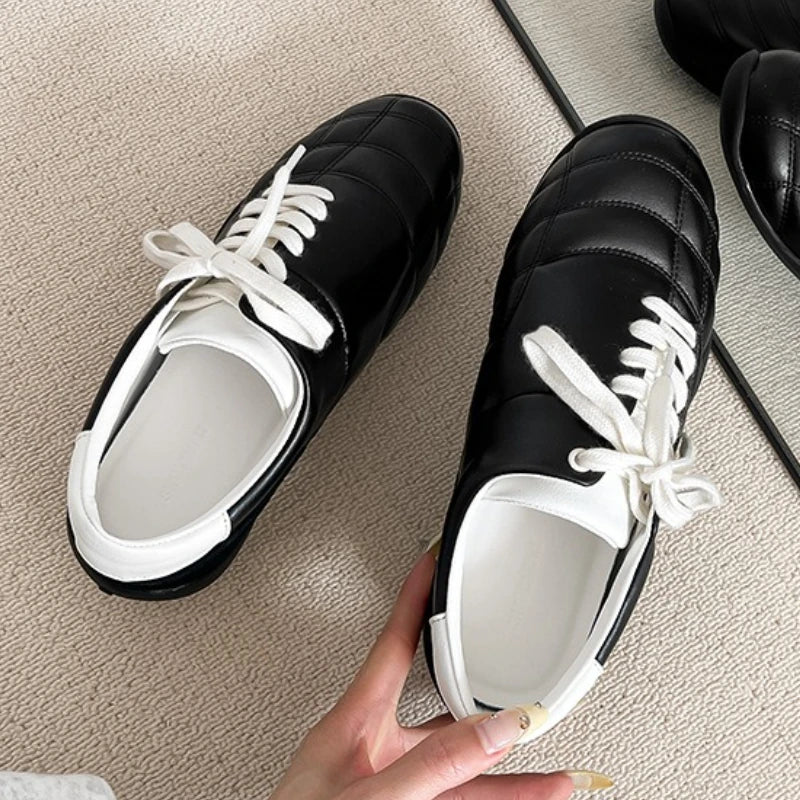 Casual Sports Ballet Flats Round Toe Lace Up Loafers Comfortable Soft Sole Walking Running Shoes