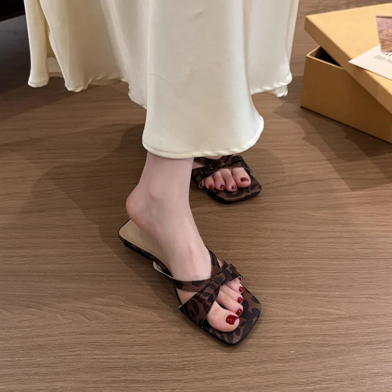 Beach Vacation Slippers Open Toe Low Heel Slide Casual Butterfly-knot