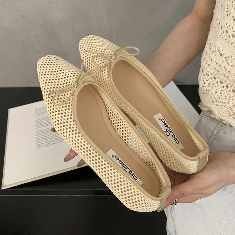 Mesh Flats Slip On Shoes Shallow Butterfly-Knot Ballet Flats Dance Shoes 2025