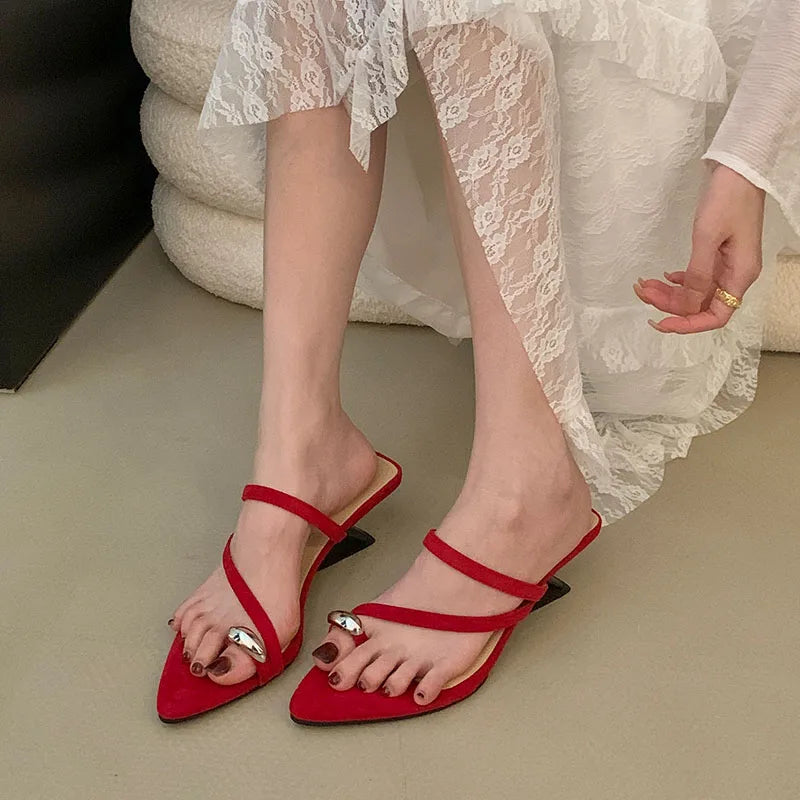 Metal Wedges Slippers Shoes Flip flops Footwear Pointed Toe Heeled Slippers Pumps Slides Shoes