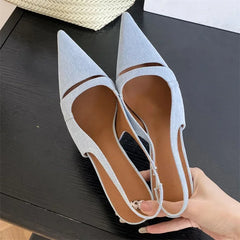 Design Hollow Out Pointed Toe Street Style Thin Low Heels Street Style Stripper Sandals Shoes