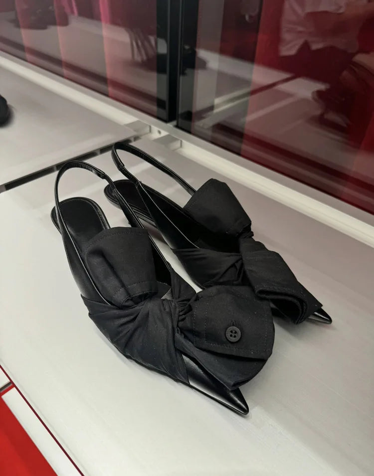 Fold Bow Super High Heel Pointed Single Shoes Thin Heel Shallow Mouth Shoes