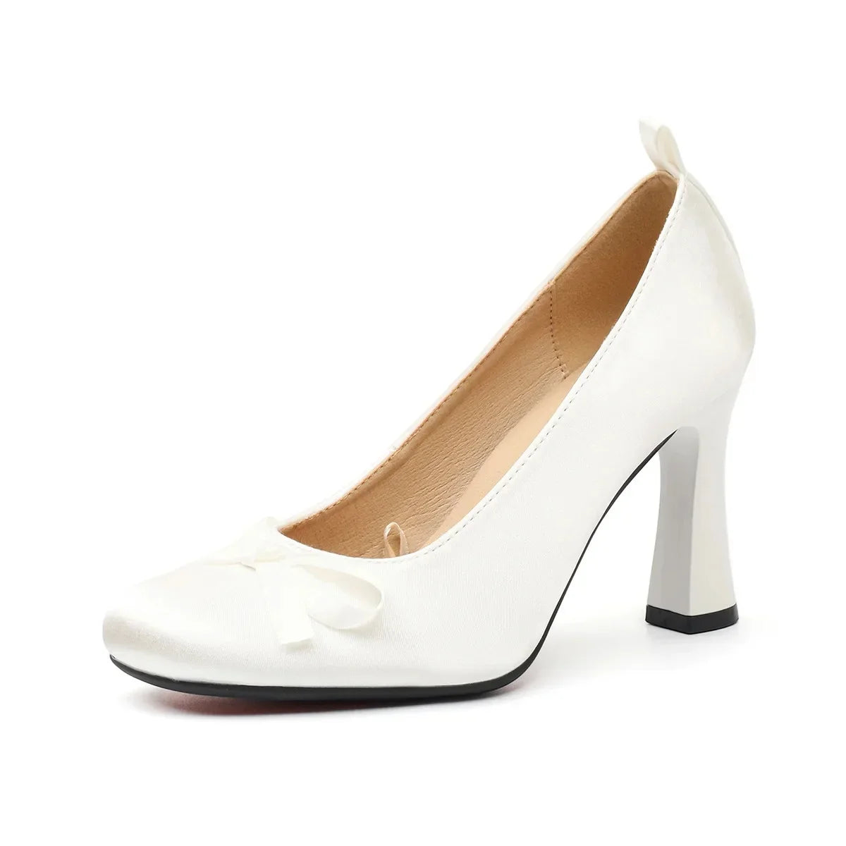 French Fairy Tale Style Ballet Flats High Heels Bow Tie Silk Round Toe Thin Heel Rubber Bottom Shoes
