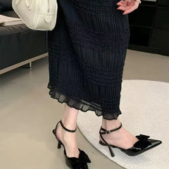 Sweet Velvet Leather Ankle Strap Buckle Sandals Heels Diagonal Heels Sandals Shoes