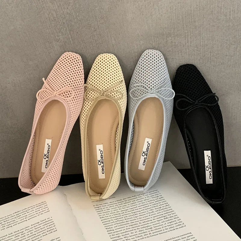 Mesh Flats Slip On Shoes Shallow Butterfly-Knot Ballet Flats Dance Shoes 2025