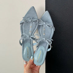 Footwear Pointed Toe Wedges Slippers Slides Butterfly-Knot Heeled Sandals