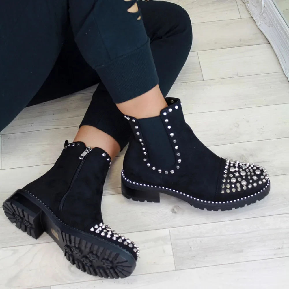 Platform Chunky Heels Ankle Boot Brand Crystal Combat Boots Cool Comfy Shoes Motorcycle Boots