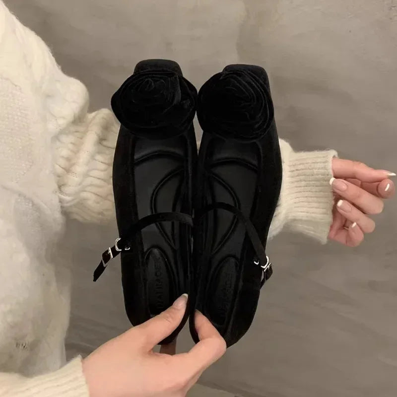Cute Flock Flowers Flat Shoes