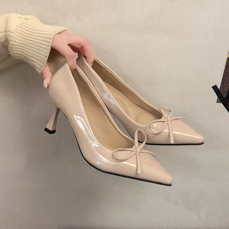 Butterfly-knot Office Pumps Shoes Thin Heel Slip On Shoes Eelgant Pointed Toe Party