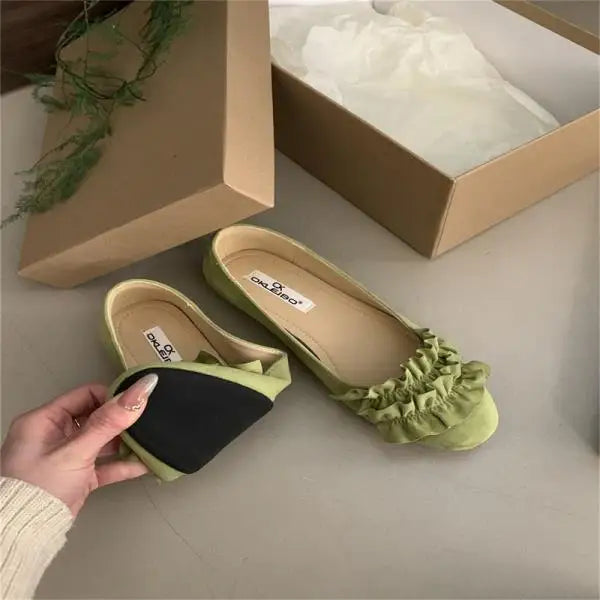 Shoes Woman Flats Shallow Mouth All-Match Modis Casual Sneakers Round Toe Dress Comfortable Rubber Solid Flock F